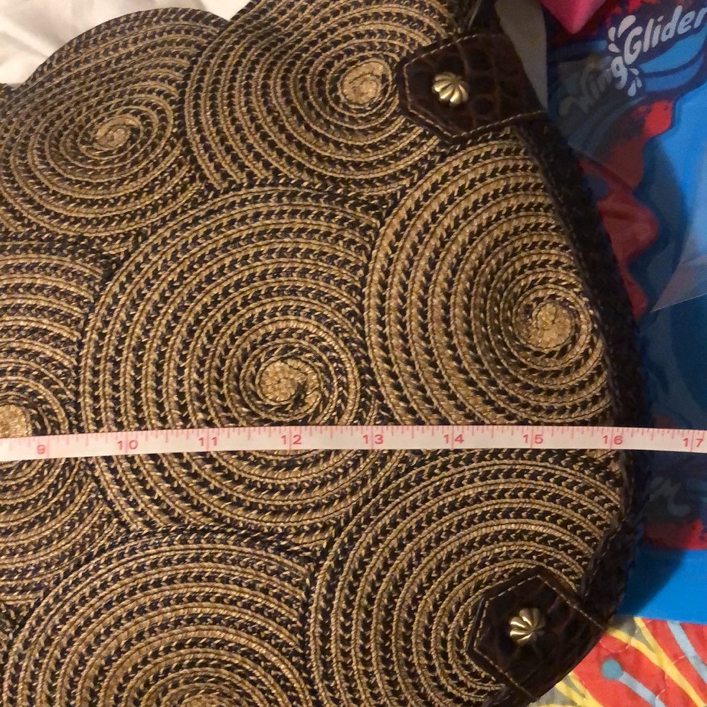 Eric Javits Large Straw Swirling Medallions Leather  Bag RARE Vtg looks new - Picture 11 of 12